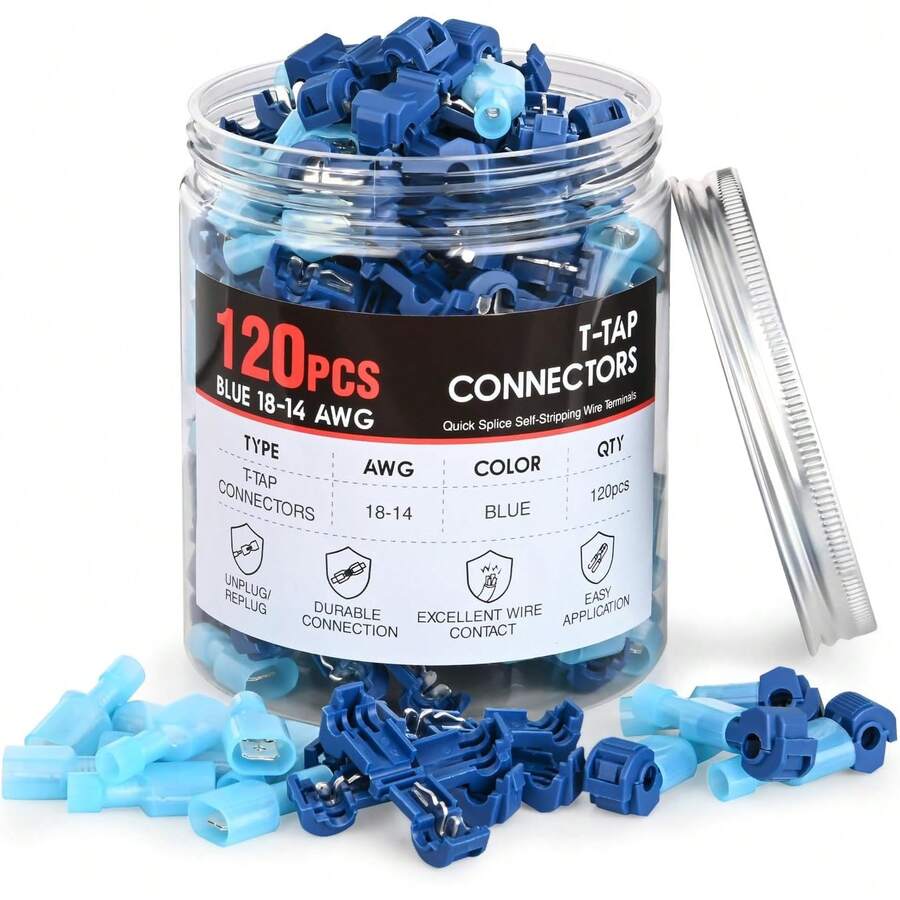 Nilight 120 pares/60 pares de terminales de de desconexión rápida de empalme, conectores de pala en, color azul, 16-14 AWG macho hembra totalmente aislado, kit de crimpado autosuperable - 120 piezas 16-14 AWG - Ver 1