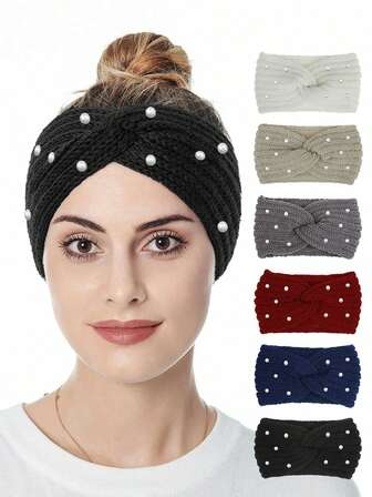 1/2/PCS Winter Faux Pearls Headbands For Women Cold Weather - Knit Wide Women Ear Warmer Headband Thick Earmuffs For Women & Girls - Gifts & Stocking Stuffers Women Hair Accessories Fashion Hair Bands Elegant Head Wrap