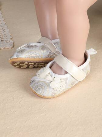 1 par de bailarinas bordadas de princesa dulce para niñas pequeñas, adecuadas para primavera y otoño, uso en fiestas y días festivos