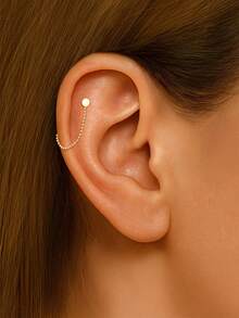 1件925纯银经典几何元素链条耳钉配饰，精美首饰，适合女性日常、派对、周年纪念佩戴