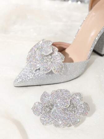 2pcs Detachable Shoe Decorations, Multicolor Rhinestone Flower Design, Fashionable & Elegant Shoe Accessories For High Heels, Sandals, Bridal Shoes, Women Shoes