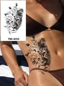 1pc Temporary Tattoo, Fashionable Leopard Animal Pattern, Innovative Black Tattoo Sticker, Waterproof & Authentic, Suitable For Waist, Leg, Arm, Multipurpose For Men & Women, Easy To Apply & Remove, Can Cover Scars - Black - View 2