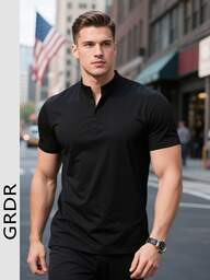 GRDR Camiseta de manga corta con cuello henley casual para hombres, para el verano