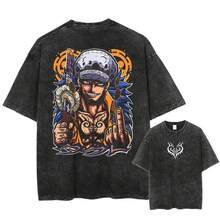 Onee Piecee Trafalgar Law Oversize T-Shirt, Anime Double Printed Vintage Unisex Oversize Anime Manga Heavyweight Cotton T-Shirt - màu đen - Xem 1
