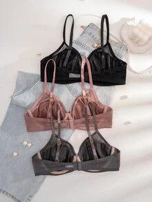 3 chiếc áo ngực satin màu trơn có gọng mỏng cúp ngực thoải mái cho nữ - Nhiều màu - Xem 2