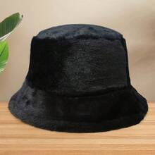 1 pieza Sombrero de pescador de mujer versátil y de moda de unicolor y esponjoso, sombrero de cubo unisex de piel sintética simple, sombrero de pareja casual y cálido para uso diario, primavera/verano - color sólido - Ver 3