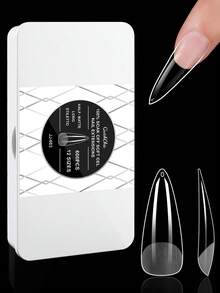 600片/盒 软胶美甲贴片，12种尺寸可选，半哑光全覆盖按压式美甲贴片，杏仁形、方形、棺材形、法式假指甲，前端薄后端厚，更贴合牢固，可剥离凝胶延长甲片，按压式美甲用品，适合女孩女士DIY美甲 - 無色 - 查看 9