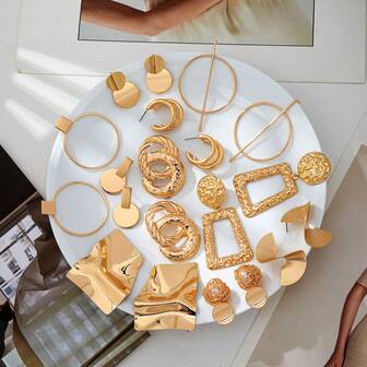 5 Pairs Geometric Metal Earrings Set, Suitable For Women's Daily Wear, Festivals, Parties, Gifts, Accessories (Assorted)