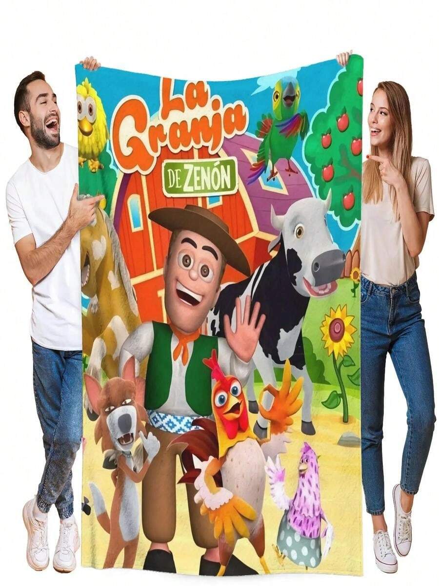 Zenon's Farm (De Zenón) Spanish TV Show Inspired Flannel Blanket - Soft Plush Design Featuring Chickens, Cows, Pigs, Horses, And Zenon Characters; Comfortable All Year Round For Beds, Sofas, And Travel - Ideal Birthday Gift. - 白色 - 查看 1