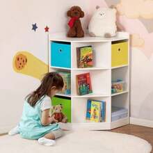 HOMCOM Children's Corner Shelf With 3 Storage Boxes, Toy Storage For Children Ages 3-12, White, 57.4 X 57.4 X 94 Cm - 白色 - 查看 2