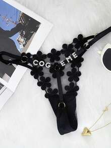 1PC Sexy Girl's Mesh Underwear, Embroidered Adjustable Thong, Breathable Mesh Sexy Thong, Customized Letters, Customized DIY Letters, Customized Rhinestone Letters DIY, For Girlfriend Or Wife, Unique Anniversary Gift, Customized DIY Rhinestone Letters, Customized Personalized Letters, Customized Letters DIY. - Multicolor - View 1