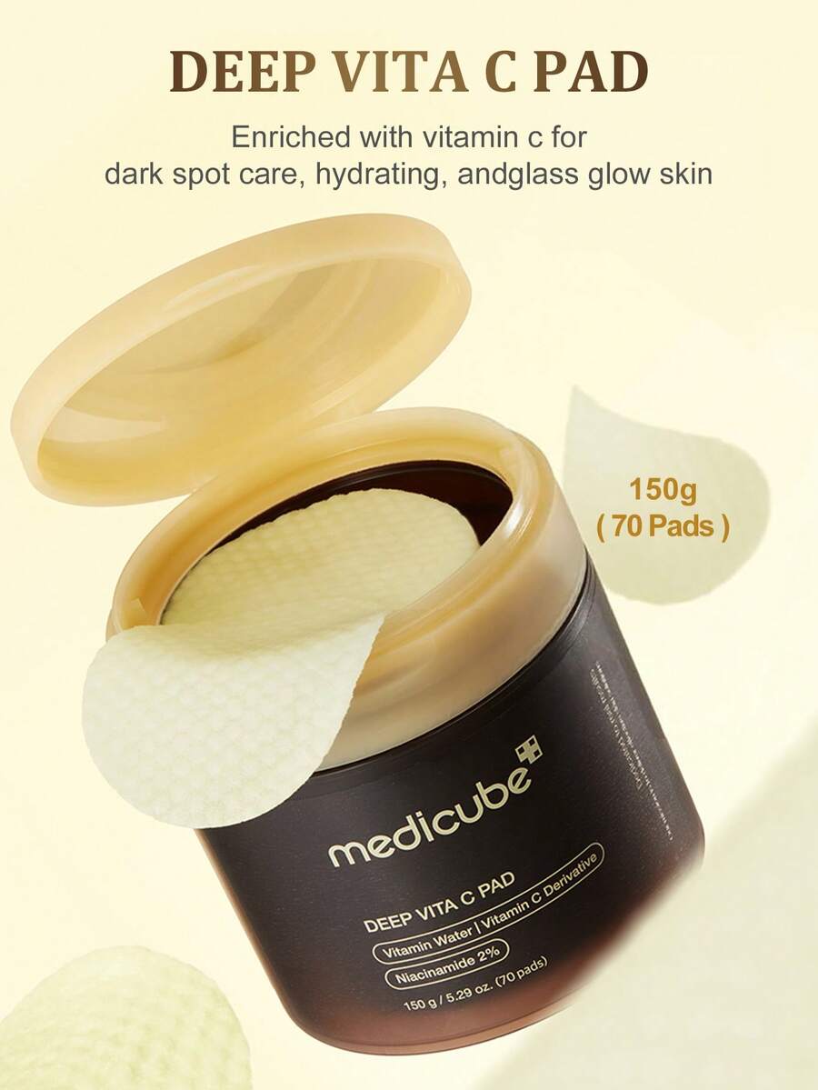 Medicube 深层维C洁面棉片，维C亮肤化妆棉，适用于肤色不均，蕴含500,000PPM维C水和3种维生素，保湿修护（70片装） - 維C棉片 - 查看 1