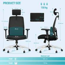 HaluPeit Chaise de Bureau Ergonomique, avec Support Lombaire et accoudoir réglable, Appui-tête 3D réglable, Inclinaison 135°, Capacité de Charge Maximale 150 kg, pour Bureau à Domicile, Noir - Noir - Voir 6