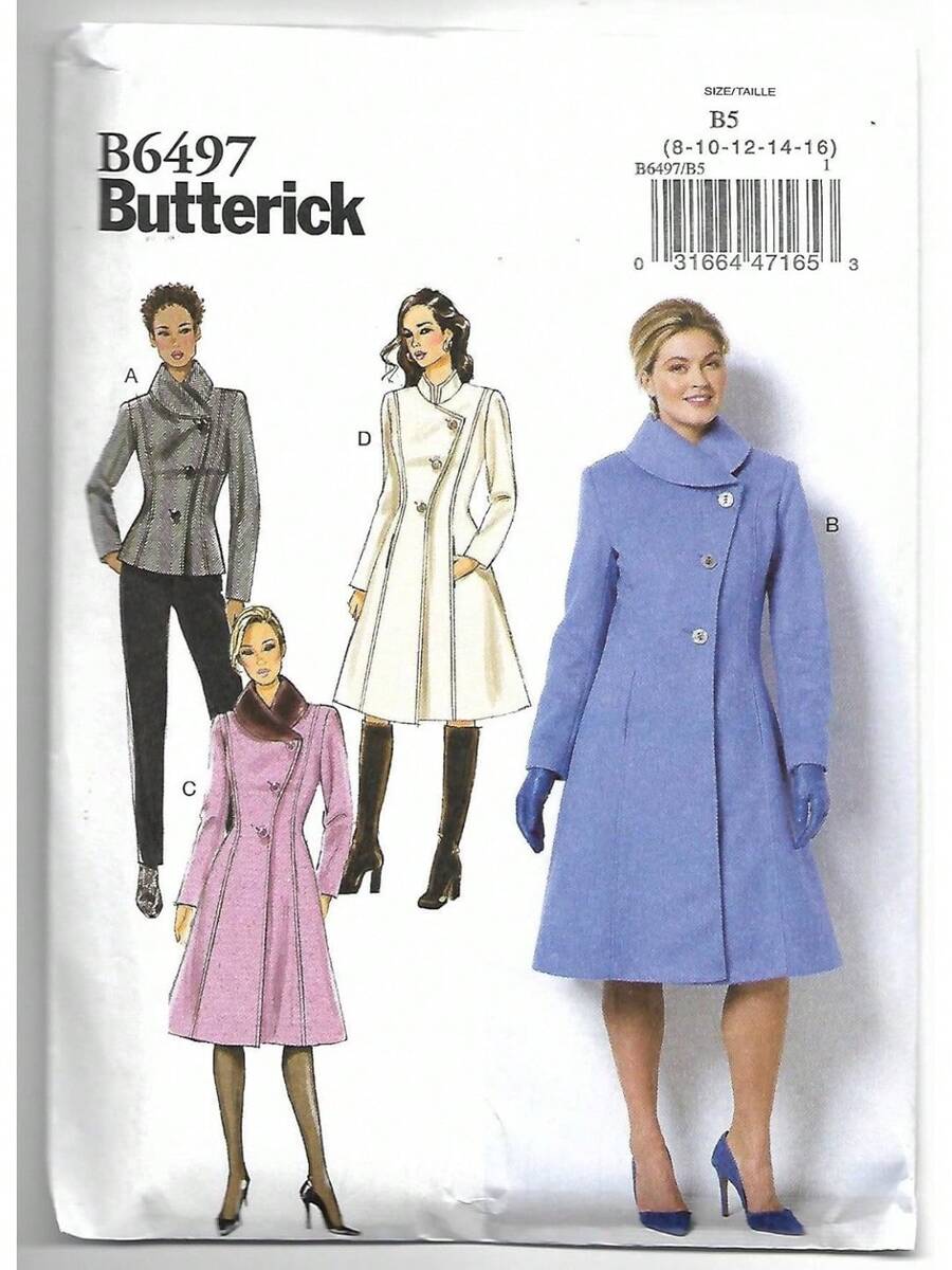 Butterick Patterns - chamarra y abrigos pequeños para mujer con variaciones asimétricas en la parte delantera y el cuello, B5 (8-10-12-14-16) - 1 - Ver 1