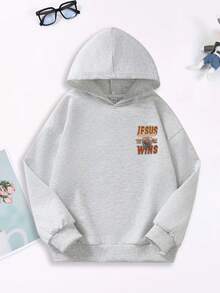 1pc Teen Boy Power & Faith Basketball & Text Pattern Sweatshirt, With Attitude, School Activity Style - Grey - View 2