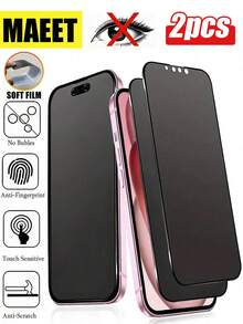 2片裝 17 Pro Max 霧面隱私螢幕保護貼，軟膜材質全螢幕覆蓋，防窺隱私，適用於 iPhone 17 Pro Max、17 Air、16 Pro Max/16 Pro/16 Plus/16、15 Pro Max、14 Pro Max、13 Mini、12、11、XS Max XR，日常必備，強化隱私，防摔防刮 - 黑色 - 查看 13