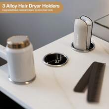 Wall Mount Salon Station With Mirror, Hair Styling Barber Station With 3 Alloy Hair Dryer Holders & 1 Drawer - Black - View 4