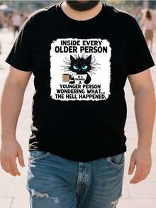 Funny Elderly Funny Saying T-Shirt - Plus Size Men's Graphic Tee With Crew Neck, Breathable Fabric - Big & Tall Sizes Available - Machine Washable Everyday Casual Shirt For Seniors & Humor Lovers - Birthday/Christmas Gift Idea, Senior Humor Apparel, Playful Graphic Tee, Comfortable Fit, Birthday Present, Humorous Design, PLUS SIZE - Black - View 2