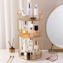 360° Rotating Makeup Organizer, 2/3-Tier Bathroom Countertop Organizer, Rotating Perfume Organizer, Large-Capacity Cosmetics And Skincare Vanity Shelf, Lazy Tray Skincare And Perfume Storage Box, Suitable For Bathroom Vanity Countertops. - Apricot 3-layer - View 2