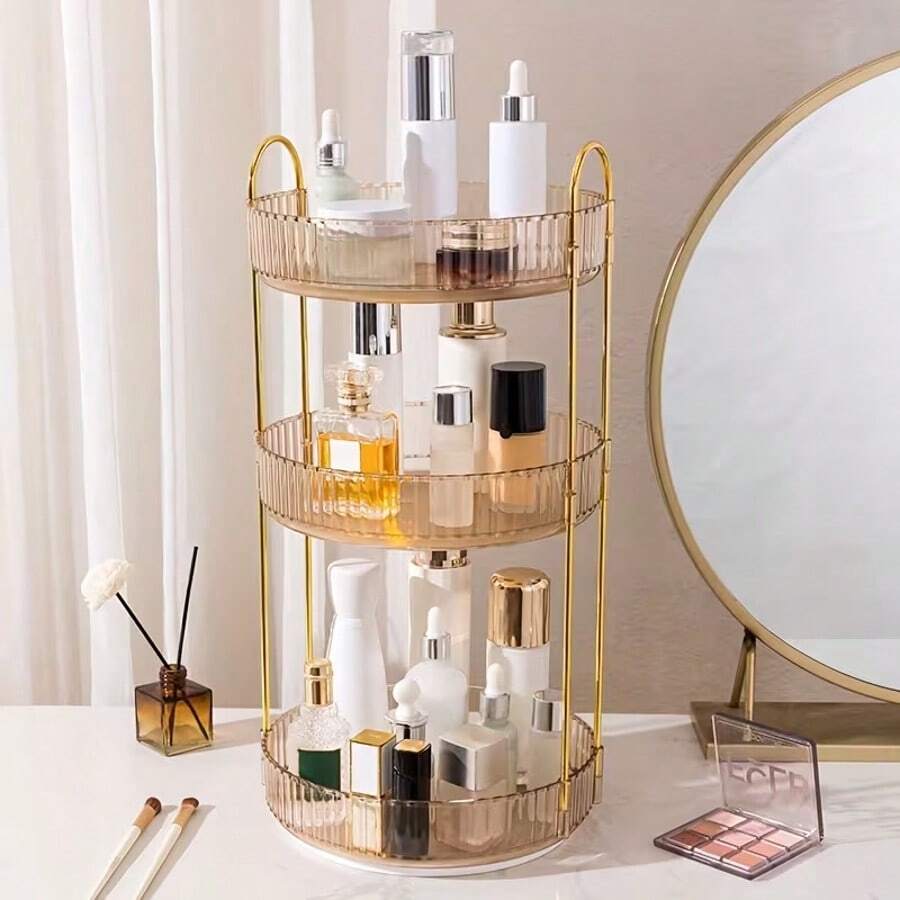 360° Rotating Makeup Organizer, 2/3-Tier Bathroom Countertop Organizer, Rotating Perfume Organizer, Large-Capacity Cosmetics And Skincare Vanity Shelf, Lazy Tray Skincare And Perfume Storage Box, Suitable For Bathroom Vanity Countertops.