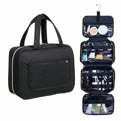 Large Capacity Hanging Travel Organizer - Waterproof Multi-Compartment Makeup Bag With Hook, Unisex, Black, Toiletry Organizer, Makeup Storage Box
