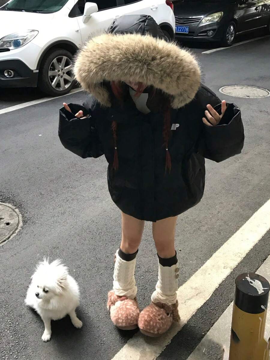 Thickened Warm Padded Coat With Removable Fur Collar