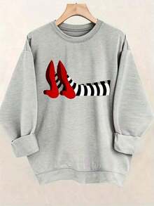 Sudaderas Para MujerWomen Winter ClothesWomen's Red & Black Striped Iconic High-Heel Shoe Print Sweatshirt - Wizard Of Oz Inspired Casual Crewneck Sweater, Machine Washable Long Sleeve Blouse For Halloween Costumes & Casual Attire, Sweaters For Women, Halloween Sweater, Sweatshirt For Women, Halloween Sweaters For Women, Fall Clothes For Women, Womens Tops, Women Clothes, Sweatshirt WomenWomen's Crew Neck Sweatshirt, New Autumn/Winter Arrival For Everyday Casual WearLoose And Comfortablechristmas SweatshirtLoose And Comfortablesweat Shirt - 紅色 - 查看 6