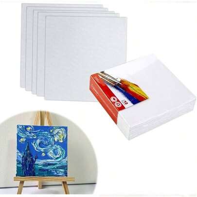 Juego de 5 Paneles de Lienzo Canvas Para Pintar Blanco 20 * 20CM Lienzos Tableros de Lienzo Para Pintura