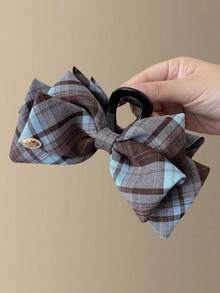 1pc Retro Plaid Contrast Color Bow Decor Hair Clip, Classic Vintage Fabric Barrette For Women, / Summer Hair Accessories Beach Claw Clips - Multicolor - View 6