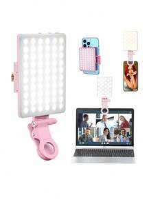 1pc 60 LED Selfie Ring Light, 3-In-1 Dimmable Lighting (Daylight/Warm White), Type-C 5V Rechargeable, Suitable For Photography, Online Meetings, Phones, Cameras, Laptops, IPads, Video Conferences, Available In Pink/White/Black/Purple