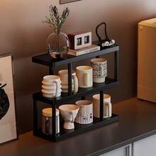 三层现代黑色储物架 - 独立式多层置物架，黑色框架，适用于厨房、浴室、卧室 - 节省空间的家居装饰收纳架，简约设计，经久耐用且易于清洁，兼具美观与实用性。非常适合展示书籍、杯子和小物件。 - 黑色 - 查看 4