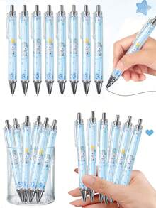 6支/套 蓝色大象图案可伸缩圆珠笔，黑色墨水，性别揭晓派对礼物，婴儿派对装饰，一周岁生日派对用品，新娘送礼会礼物，一周岁生日派对礼物，男宝宝派对用品，男宝宝派对装饰 - 藍色小象 - 查看 2