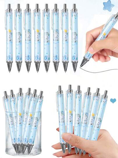 Set de 6 bolígrafos retráctiles con diseño de elefante azul, tinta negra, para detalles de fiesta de revelación de género, decoraciones de baby shower, suministros para fiesta de 1er cumpleaños, regalos para despedida de soltera, regalos para fiesta de 1er cumpleaños, suministros para fiesta de niño, decoraciones para fiesta de niño