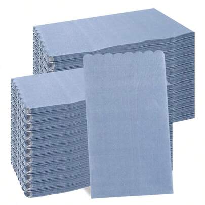 20pcs/Set, 40pcs/Set, 60pcs/Set, 80pcs/Set, 100pcs/Set, 200pcs/Set Pale Blue & Gray Wavy Scalloped Edge Thickened Soft Party Napkins, 2-Ply Soft Paper Towels, Unfolded Size 39cm X 33cm, Suitable For: Wedding, Tea Party, Birthday Party Decoration, Party Decoration, Party Supplies, Holiday Decoration, Holiday Supplies