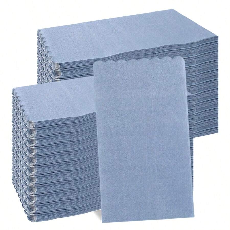 20pcs/Set, 40pcs/Set, 60pcs/Set, 80pcs/Set, 100pcs/Set, 200pcs/Set Pale Blue & Gray Wavy Scalloped Edge Thickened Soft Party Napkins, 2-Ply Soft Paper Towels, Unfolded Size 39cm X 33cm, Suitable For: Wedding, Tea Party, Birthday Party Decoration, Party Decoration, Party Supplies, Holiday Decoration, Holiday Supplies - Light Blue-gray - View 1