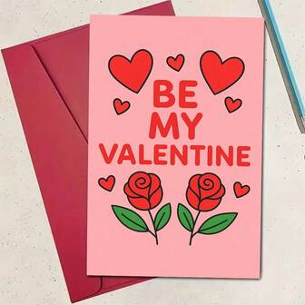 1 pieza Tarjeta de felicitación romántica de San Valentín con rosas y corazones, perfecta para que las parejas expresen su amor, regalo ideal para novio, novia, aniversario o momentos especiales. Sobre + Tarjeta