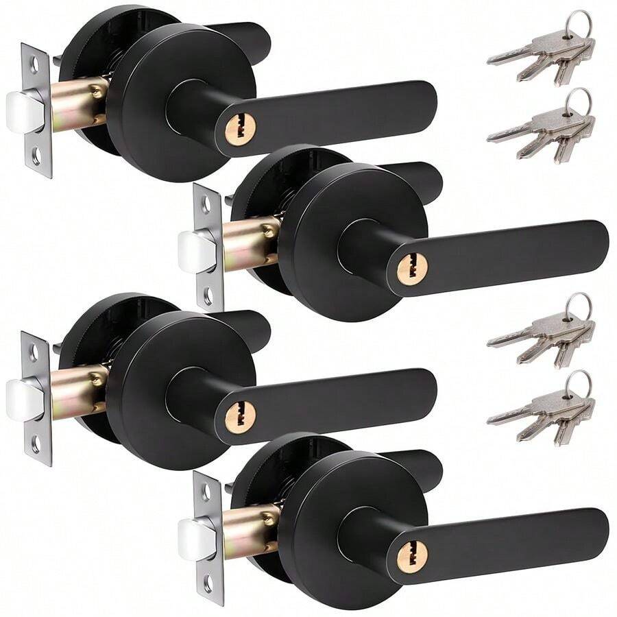 Door Handle With Key Heavy Duty Interior Entry Lever Lock, Commercial Grade Door Handles For Bedroom Bathroom ... - Black - View 1
