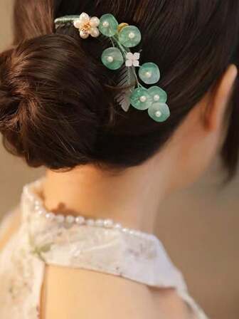 1 st. damer vintage lotusbladsklöver U-formad hårspänne, söt blombukett sidokam, elegant älvhårband hårspänne, utsökt fyra årstider håraccessoar röd fembladsdekoration, förhindrar att färgen bleknar 8 cm cool hårspänne skadar inte hårbotten klämma