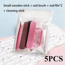 5pcs Manicure & Pedicure Set, Includes Mini Nail File, Orange Wood Stick, Double-Sided Disposable Nail File, Wooden Cuticle Pusher, Nail Cleaning Tool, Nail Brush - Multicolor - View 8