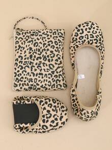 Women's Ballet Flats, Soft And Comfortable Casual Foldable Slip-On Ballet Dance Shoes - Apricot Leopard Print - View 3