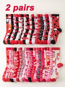 10/5/2 đôi tất nhiều màu sắc dành cho nam/nữ/cặp đôi, họa tiết trái tim/hoa hồng/gấu bông/môi lãng mạn, tất thời trang cá tính, thoáng khí, mềm mại, thoải mái, dài đến bắp chân, thích hợp làm quà tặng cho bạn trai/bạn gái trong các dịp lễ hội, tiệc tùng, Ngày Valentine, màu sắc và kiểu dáng ngẫu nhiên. - Nhiều màu - Xem 10