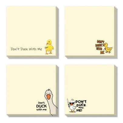 1/4 Pads Humorous Duck Sticky Notes -"Don't Duck With Me" , Cute Self-Stick Note Pads, Perfect Gift For Students, Teachers, Coworkers, School Supplies, Whimsical Stationery, Playful Illustrations, Quality Paper Goods, Desk Accessories, Quirky Stationery, Durable Stationery, Office Workers(Random)