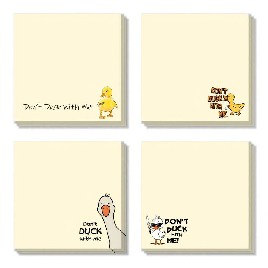 1/4 Packs Funny Duck Sticky Notes "Don't Mess With Me", Cute Self-Adhesive Memo Pads, Student, Teacher, Colleague Gifts, Fun Stationery, Playful Illustration, Desk Accessories, Quirky Durable Office Supplies (Random) School Supplies - Multicolor - View 1