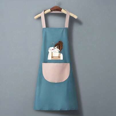 Durable Cartoon Kitchen Aprons With Pockets - Premium Polyester For Cooking, Baking, & Professional Use
