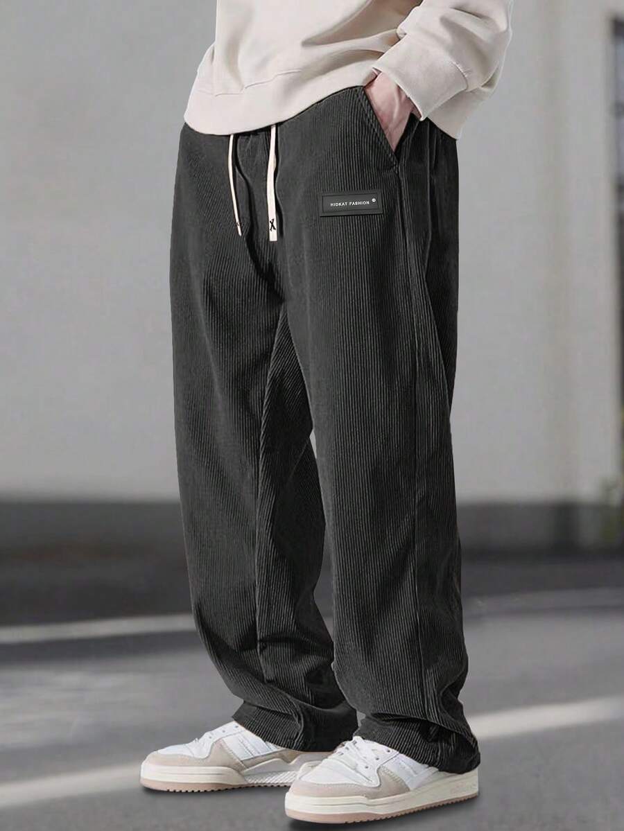 Men's Everyday Corduroy Joggers - Couples Matching Design, Elastic Drawstring Waist Pockets Straight-Leg Pants - màu đen - Xem 1