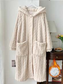 1 قطعة رداء نسائي من الفليس المريح مع كابوت، بطانية طويلة قابلة للارتداء، رداء كبير الحجم، بشكل ردهة، سميك ودافئ، ضروريات المنزل في الشتاء، رداء فليس مريح مع كابوت للنساء - طويل ودافئ وناعم للاسترخاء مع جيوب، قابل للغسل في الغسالة - مثالي للخريف/الشتاء