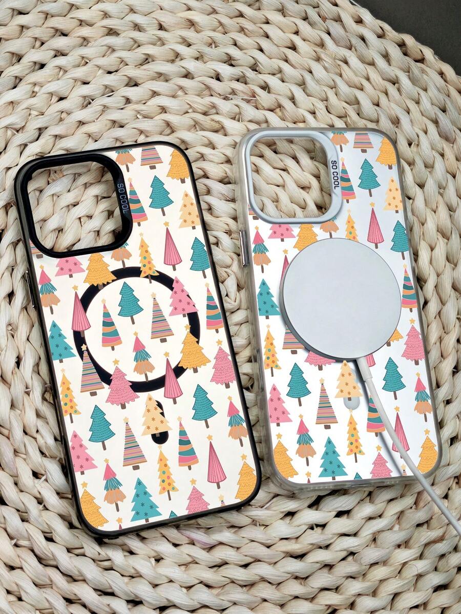 Funda magnética protectora con diseño de árbol de Navidad, diseño moderno de dibujos animados a prueba de golpes, estampado estético encantador, ideal para regalar en Navidad. Compatible con iPhone 17promax 17pro 17Air 17 16promax 16 15 14 13 12 11 Plus Pro Promax S25Ultra S25 S24 S23 S21 FE plus Ultra - Plateado - Ver 1