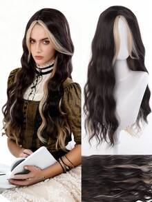 Synthetic Long Black Ombre Blonde Wavy Wig For Women 27.5 Inch Middle Part Curly Natural Looking Heat Resistant Fiber For Daily - Multicolor - View 12