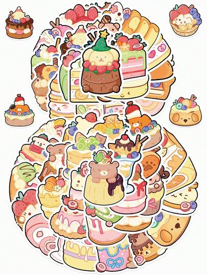 50 piezas de pegatinas con diseños de dulces y animales lindos para decorar pasteles, panes, diarios, guitarras, equipaje, refrigeradores y talla grande