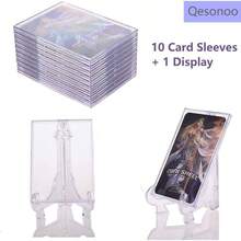 Cards Sleeves Top Loaders 10 Hard Acrylic Card Protector Card Brick+ 1 Display Stand Fit Trading Cards, Standard Sports Cards, Baseball Card Holder Cases Collectibles White - 10 + 1 - Ver 3
